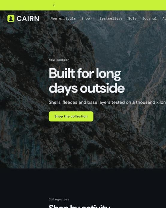 Cairn preset demo store home page
